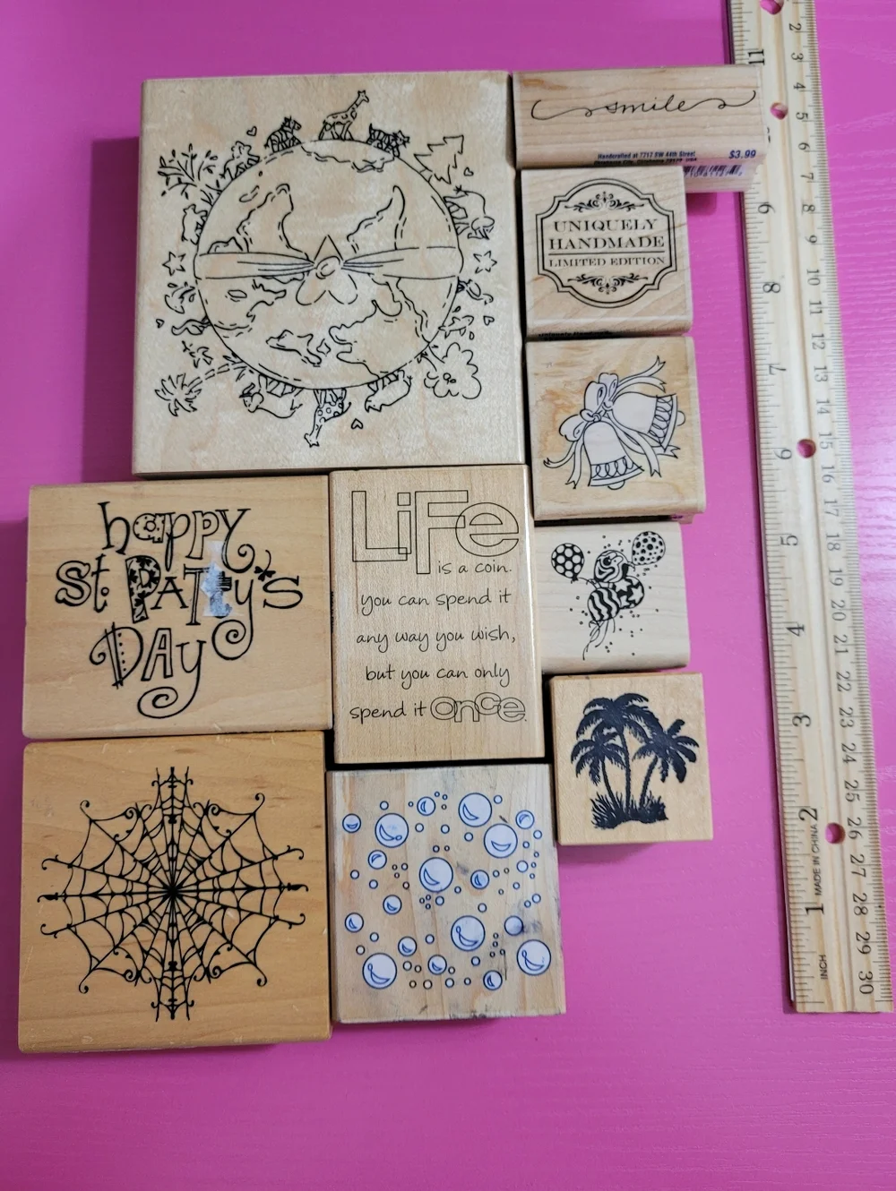 Wooden Rubber Stamp Bundle.  Set Of 10.  (0720)